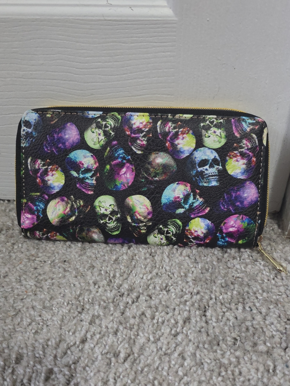 Skull Pattern Print Design Long Continental Zip Around Wallet